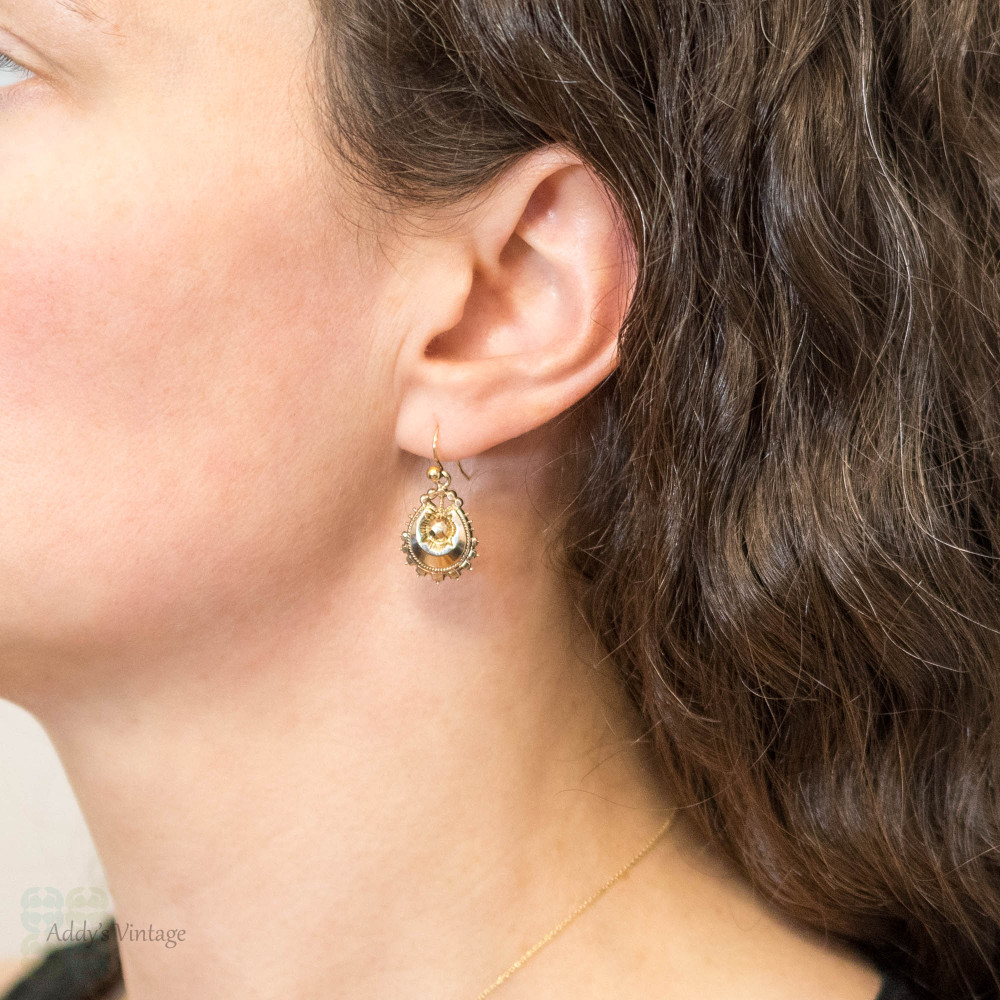 Victorian 9ct Gold Earrings, Small Articulated Antique Drops with