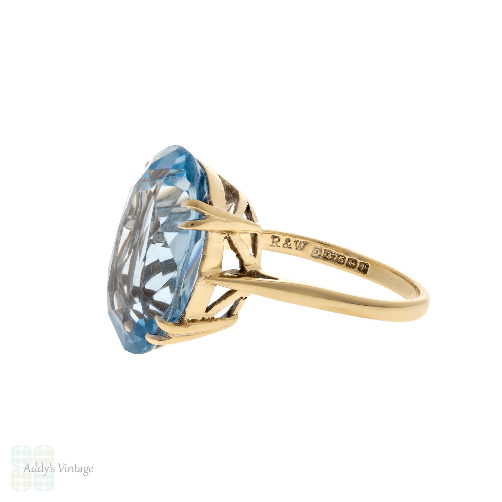 Vintage Blue Synthetic Spinel Cocktail Ring, 9ct 9k Yellow Gold.