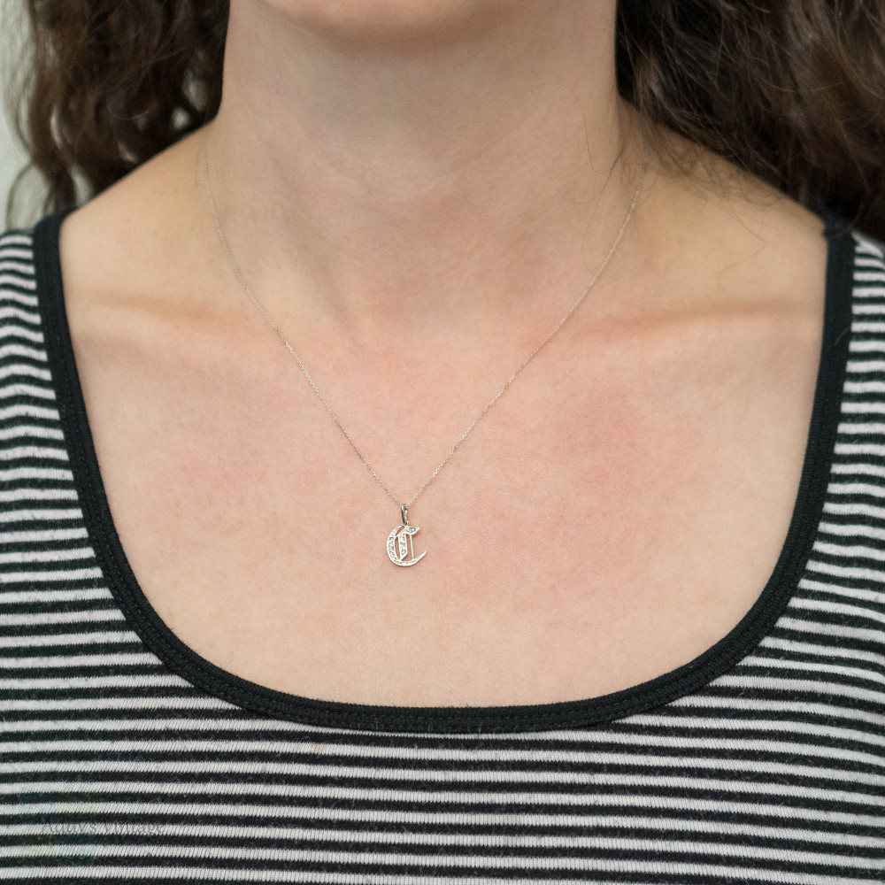 Edwardian C Initial Pendant, Rose Cut Diamond Letter Charm, 15ct Gold & Platinum.