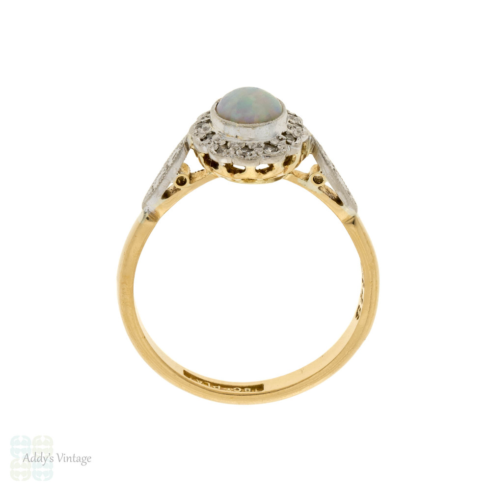 Edwardian Opal Ring with Diamond Halo, Antique 18ct & Plat Engagement Ring.