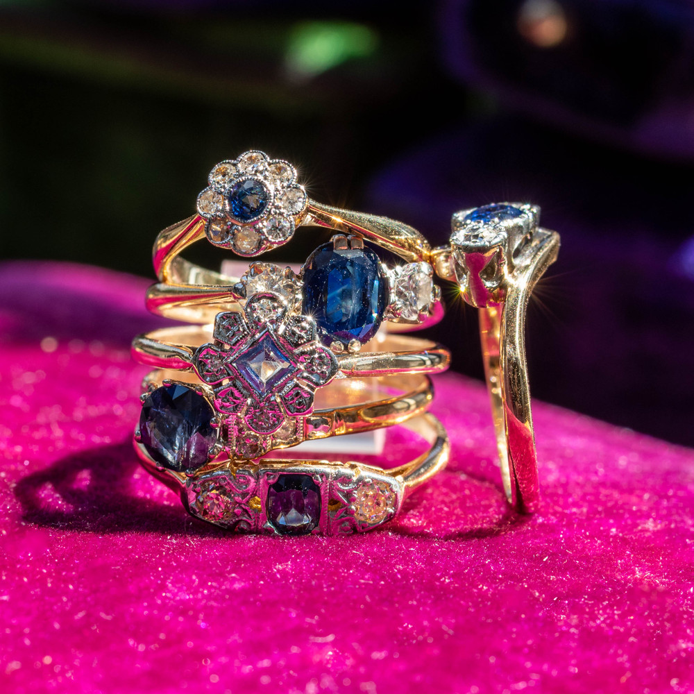 Vintage Art Deco Sapphire & Diamond Engagement Ring, 9ct Gold & Plat.