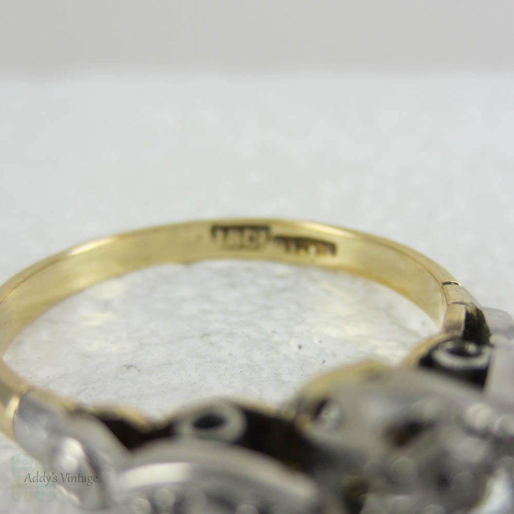 Art Deco Diamond Solitaire Engagement Ring. Old Mine Cut Diamond in Platinum & Yellow Gold Illusion Setting.
