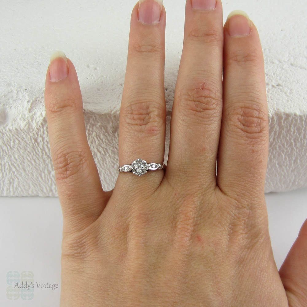 Art Deco Diamond Solitaire Engagement Ring. Old Mine Cut Diamond in Platinum & Yellow Gold Illusion Setting.