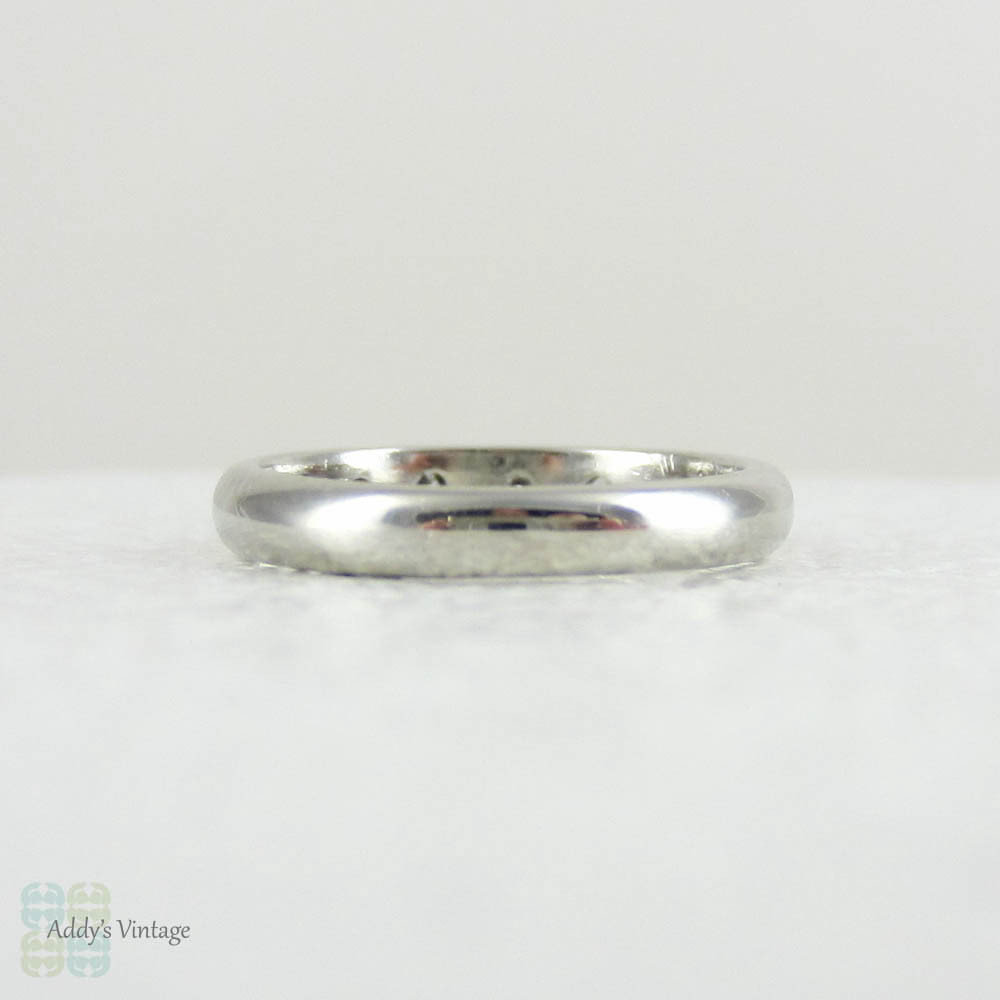Platinum & Five Stone Round Brilliant Diamond Ring. Vintage 1950s Half Hoop Wedding Band with Pave Set Diamonds. Size F.5 / 3.25.