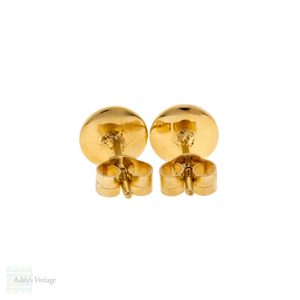 Mother of Pearl & Enamel 9ct 9k Gold Stud Earrings, Antique Conversion.