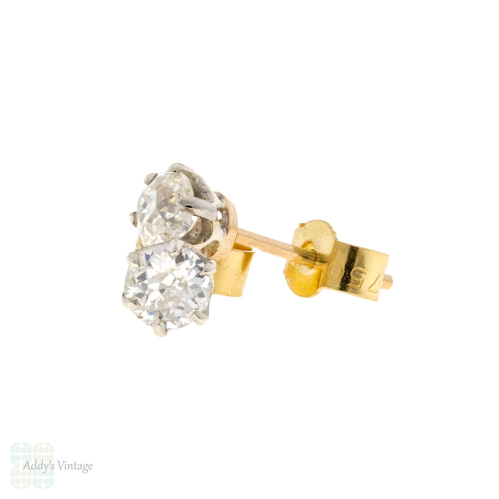 Old Mine Cut Diamond Earrings, 0.52ctw Victorian Conversion Studs in 15ct & Silver.