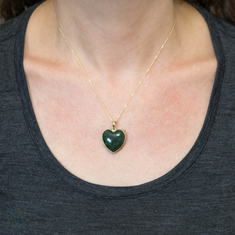 Vintage Serpentine Heart Pendant 14k 14ct Yellow Gold.
