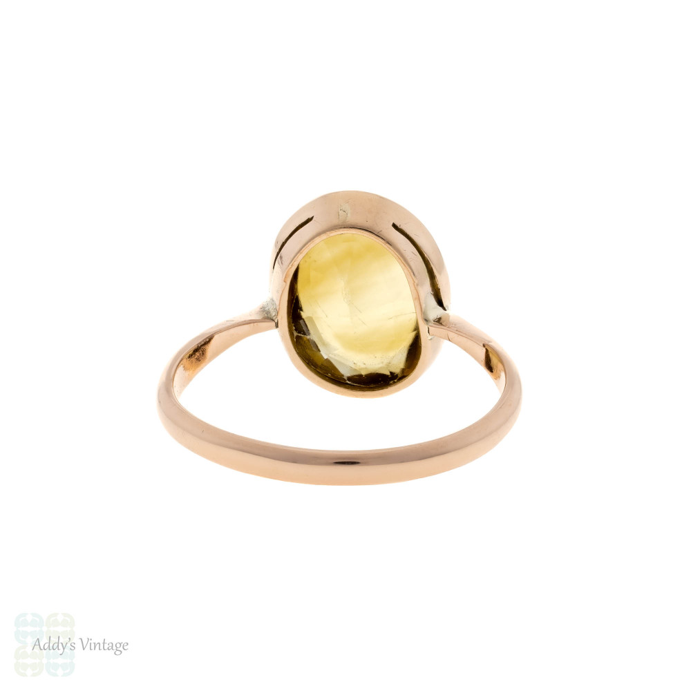 Antique Oval Cut Citrine Ring, Bezel Set 9ct 9k Rose Gold.