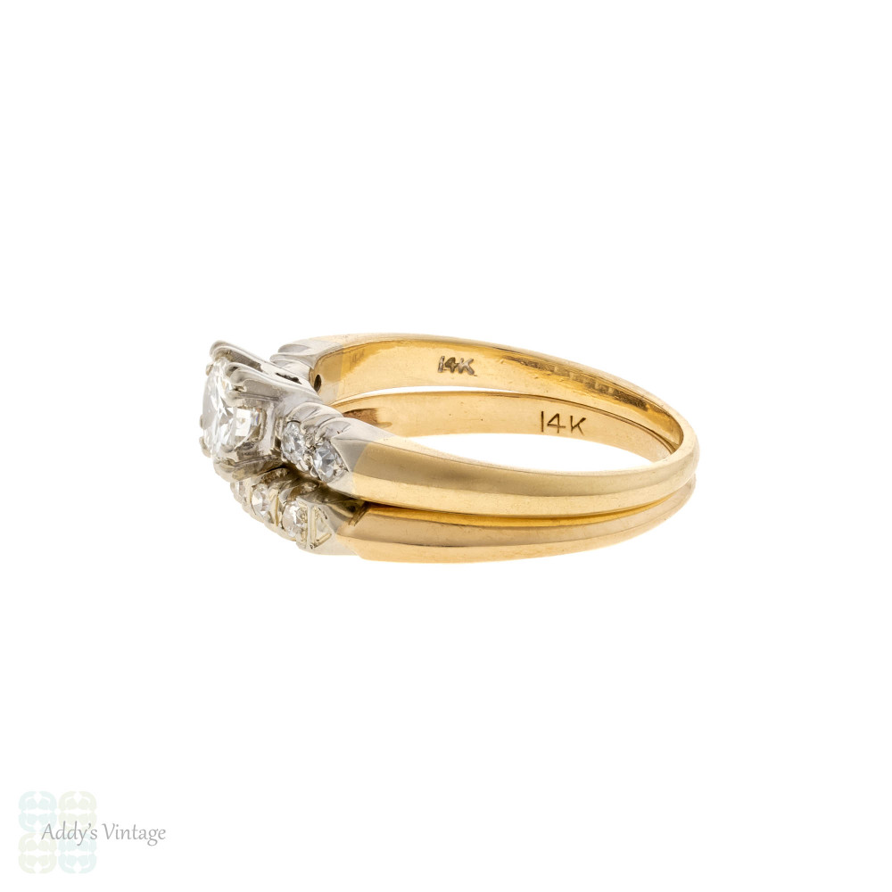 Vintage 14K Yellow Gold Stylish Diamond Ribbon Ring - HIGH KARAT LLC