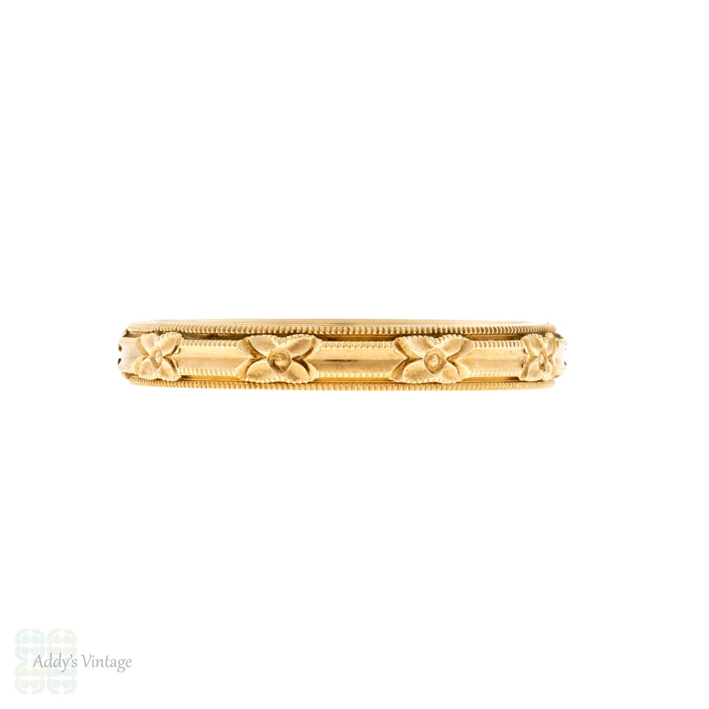 Vintage Floral Engraved 14k Yellow Gold ArtCarved Wedding Band, Size R.5 / 9.