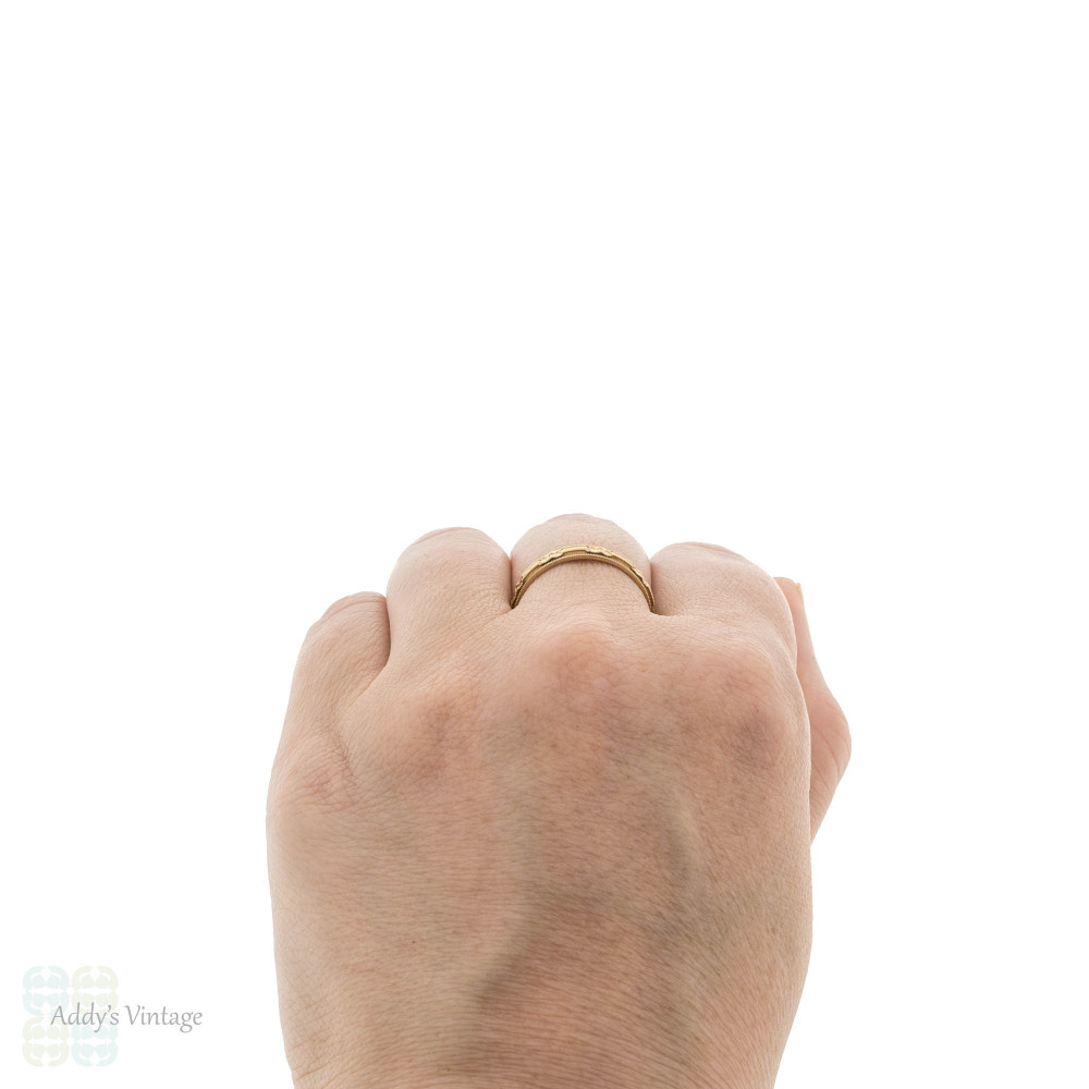 Vintage Floral Engraved 14k Yellow Gold ArtCarved Wedding Band, Size R.5 / 9.