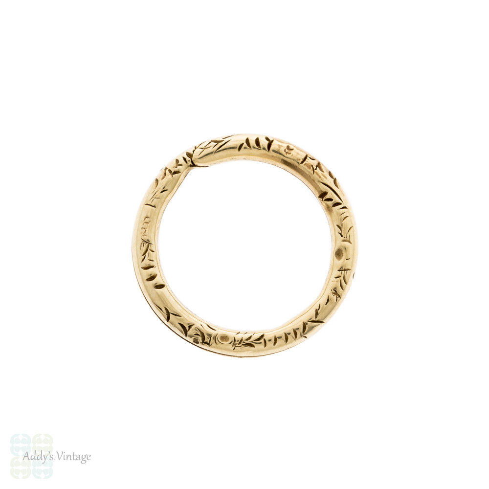 Small Victorian 9ct Gold Engraved 13mm Split Ring, Charm Holder, Jewellery Connector.
