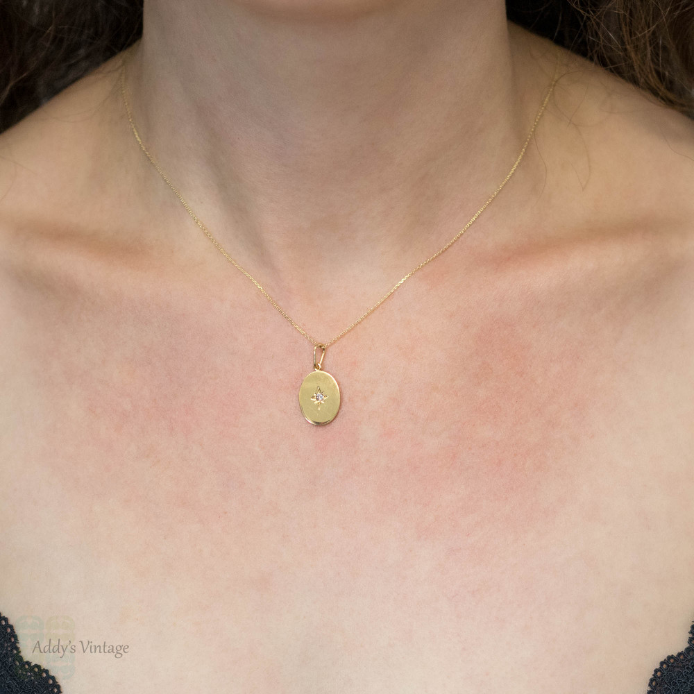 Victorian 18ct Gold Engraved Star Set Diamond Pendant, Antique Conversion.