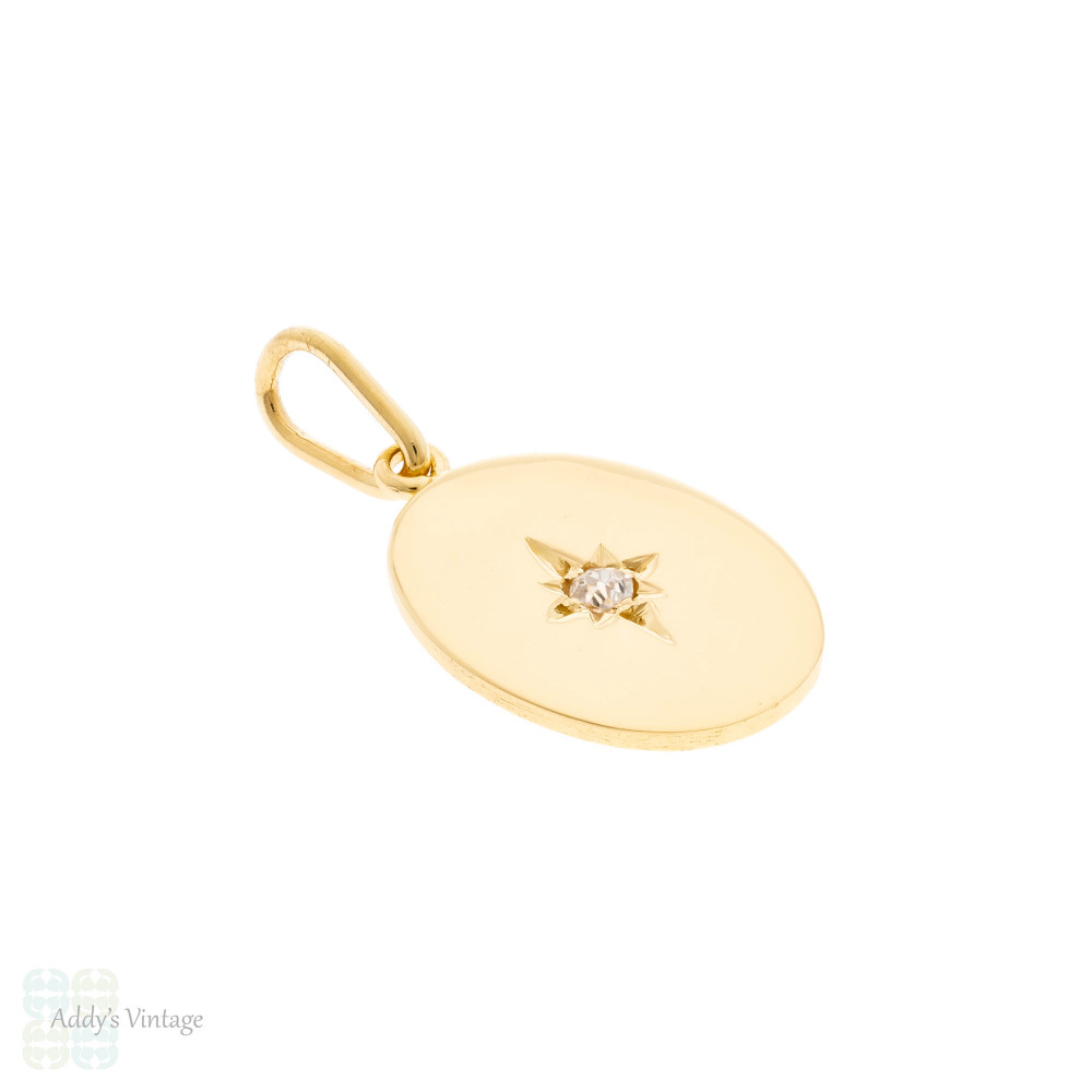 Victorian 18ct Gold Engraved Star Set Diamond Pendant, Antique Conversion.