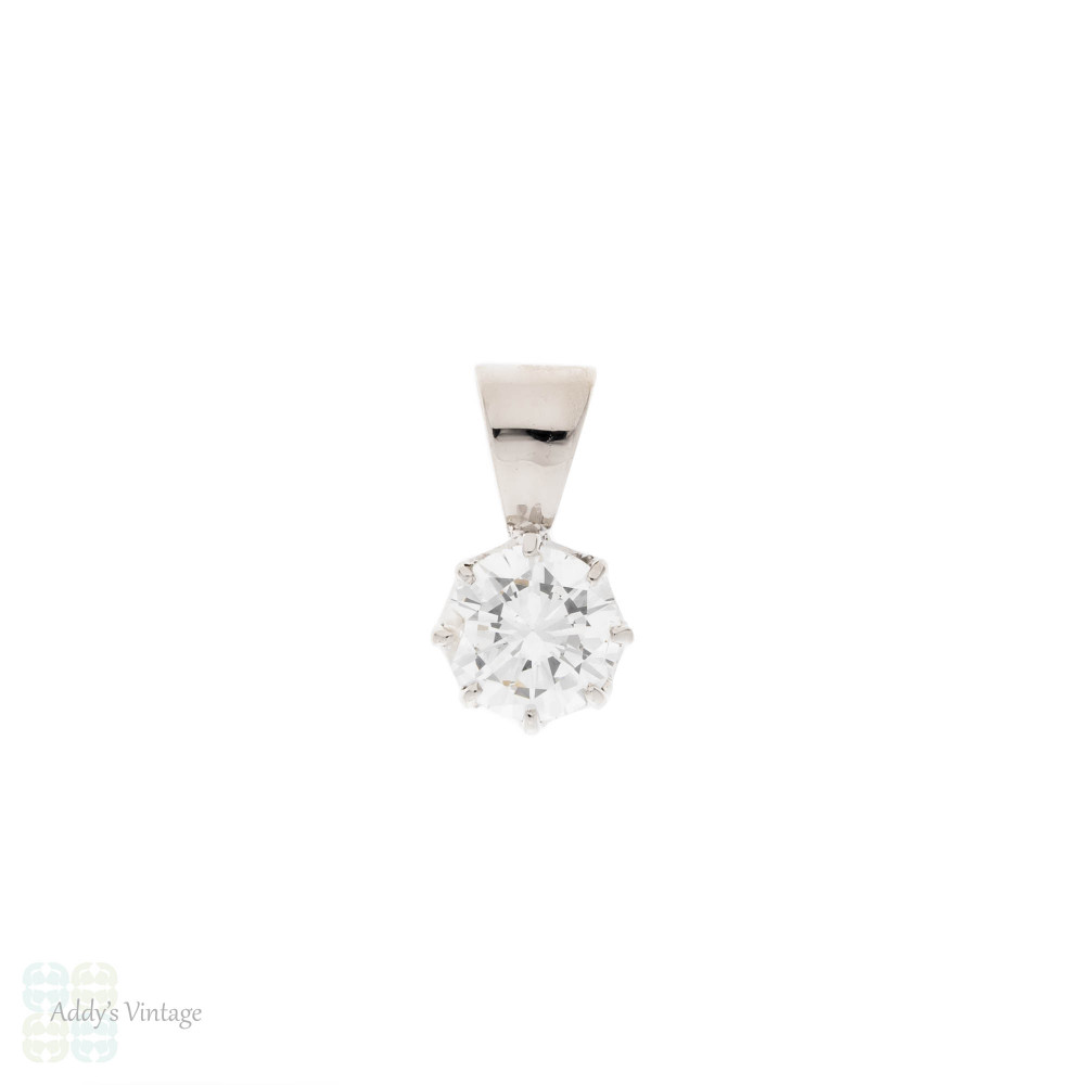 Vintage 0.45ct Diamond Soliatire Pendant, 18ct 18k White Gold Single Stone.