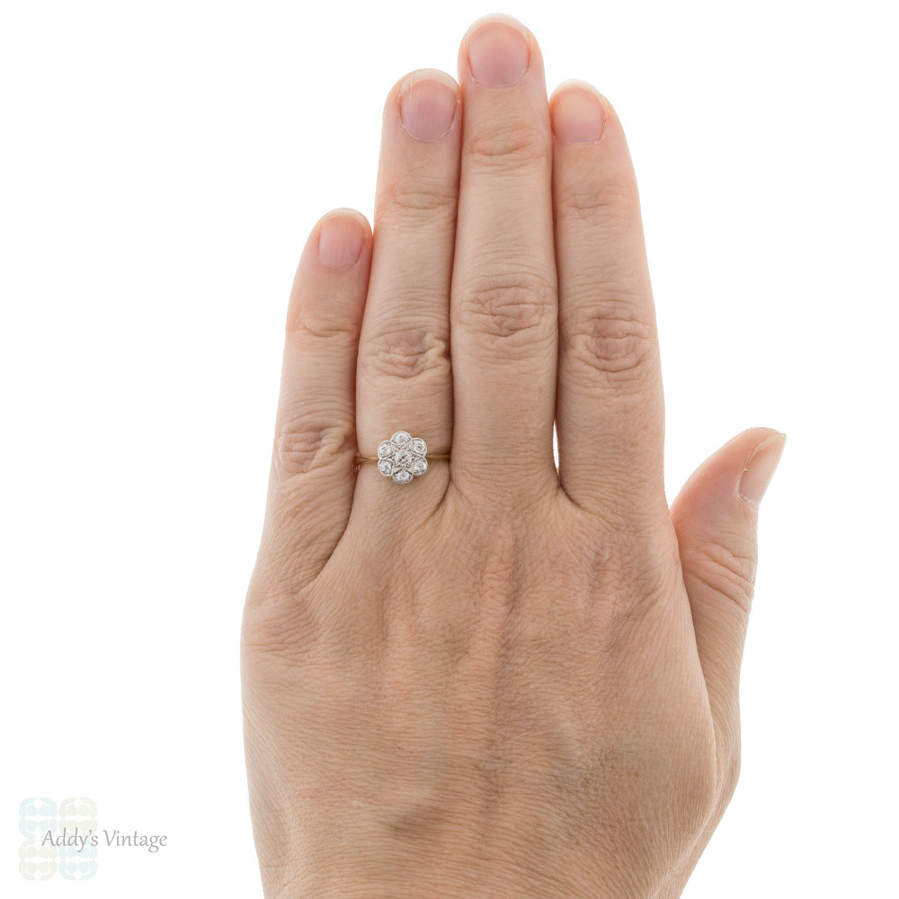 Diamond Daisy Engagement Ring, Antique Edwardian 18ct Platinum Cluster Ring.
