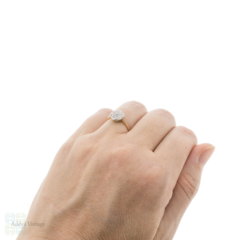Diamond Daisy Engagement Ring, Antique Edwardian 18ct Platinum Cluster Ring.