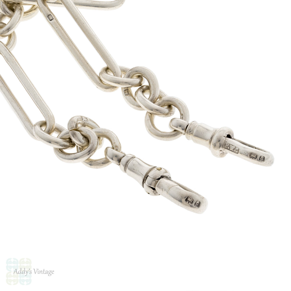 Antique Sterling Silver Trombone Link Chain Necklace, 17 inches