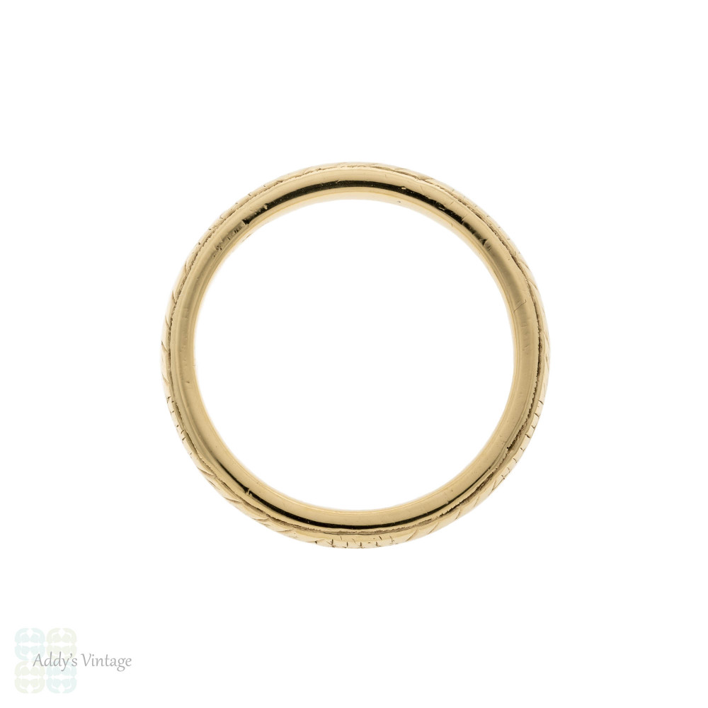 1940s Vintage 9ct Gold Laural Pattern Wedding Ring, Size N / 6.75.