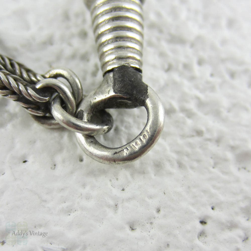 Vintage Long Guard Snake Chain. Heart Shaped Slider with Star Decoration and Dog Clip in 800 Silver.  