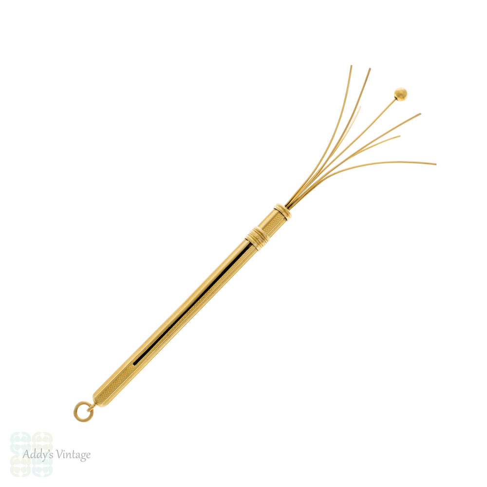 Vintage 18ct 18k Gold Drinks Swizzle, Engine Turned Mid Century Drinks Stirrer.