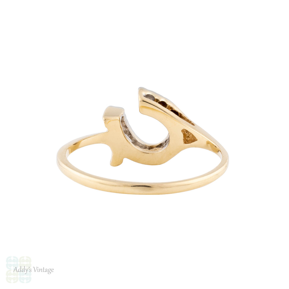 Vintage Dainty Diamond Horseshoe Ring, 18ct 18k Gold.