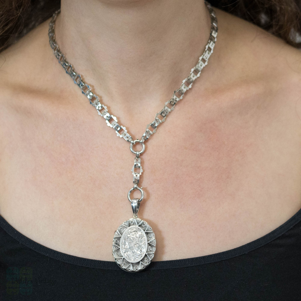 Antique Victorian Pierced Star Design Sterling Silver Book Chain
