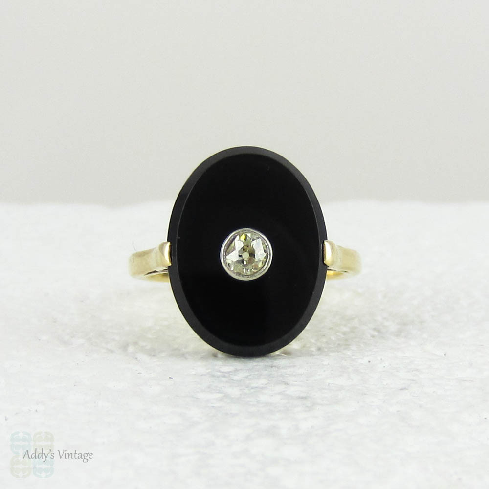 Vintage 10K Gold Black Onyx Diamond Heart Ring, Sz 4 1/4 – Boylerpf