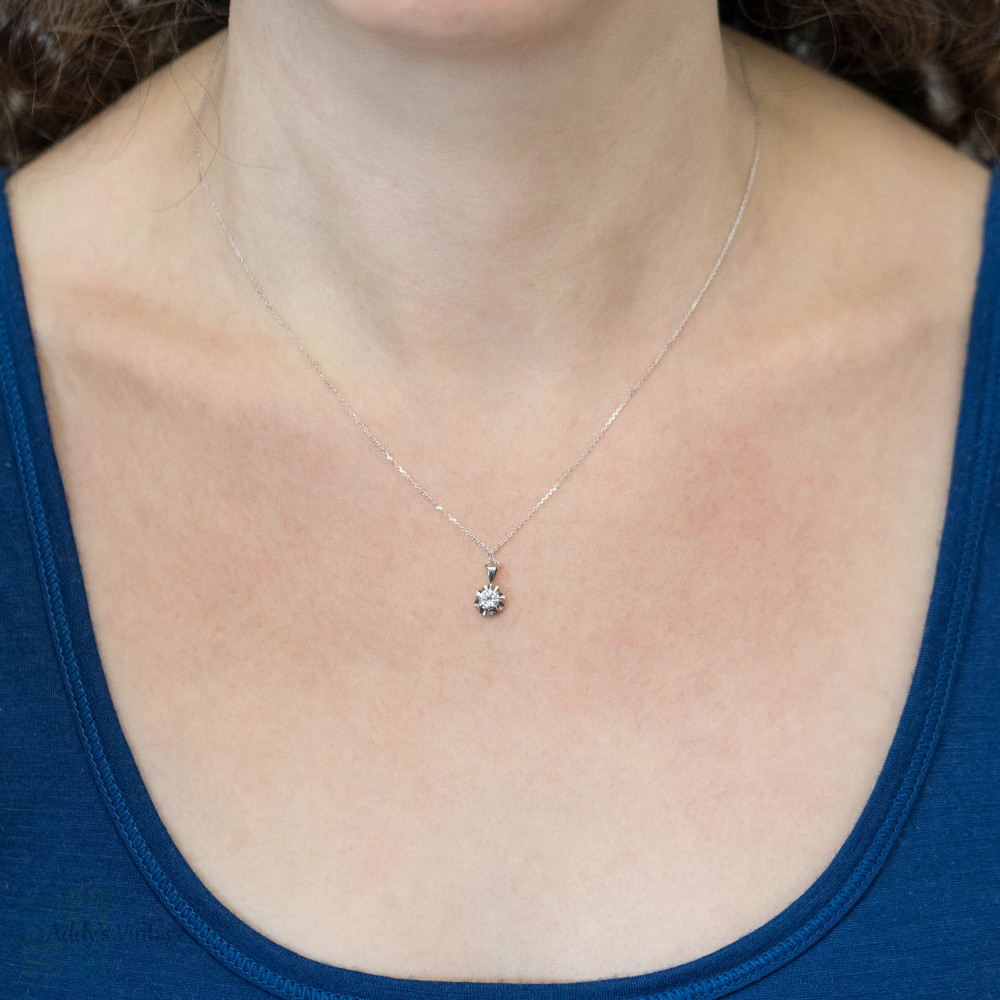 Old Cut Diamond Pendant 0.28ct, Buttercup Style 18ct White Gold.