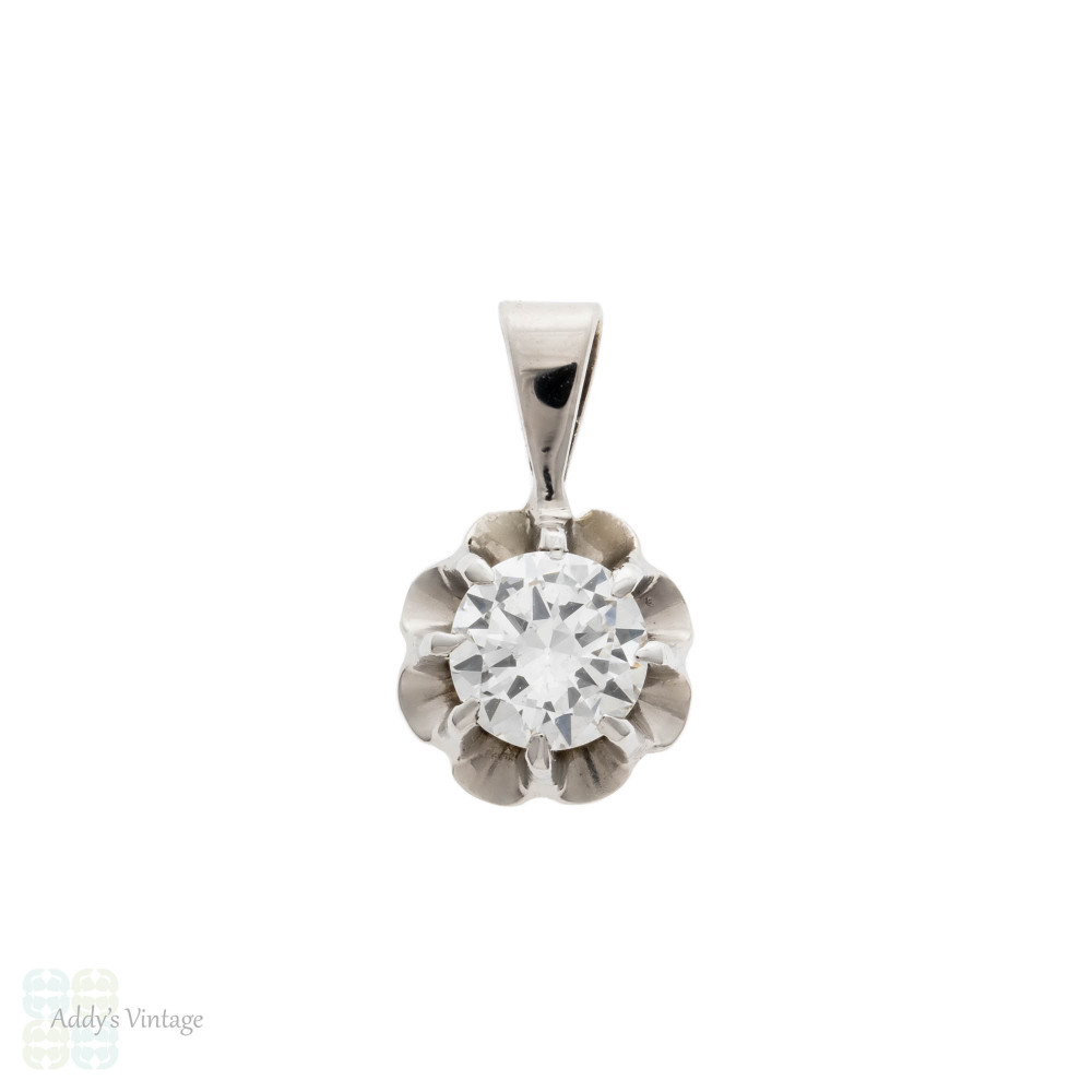 Old Cut Diamond Pendant 0.28ct, Buttercup Style 18ct White Gold.