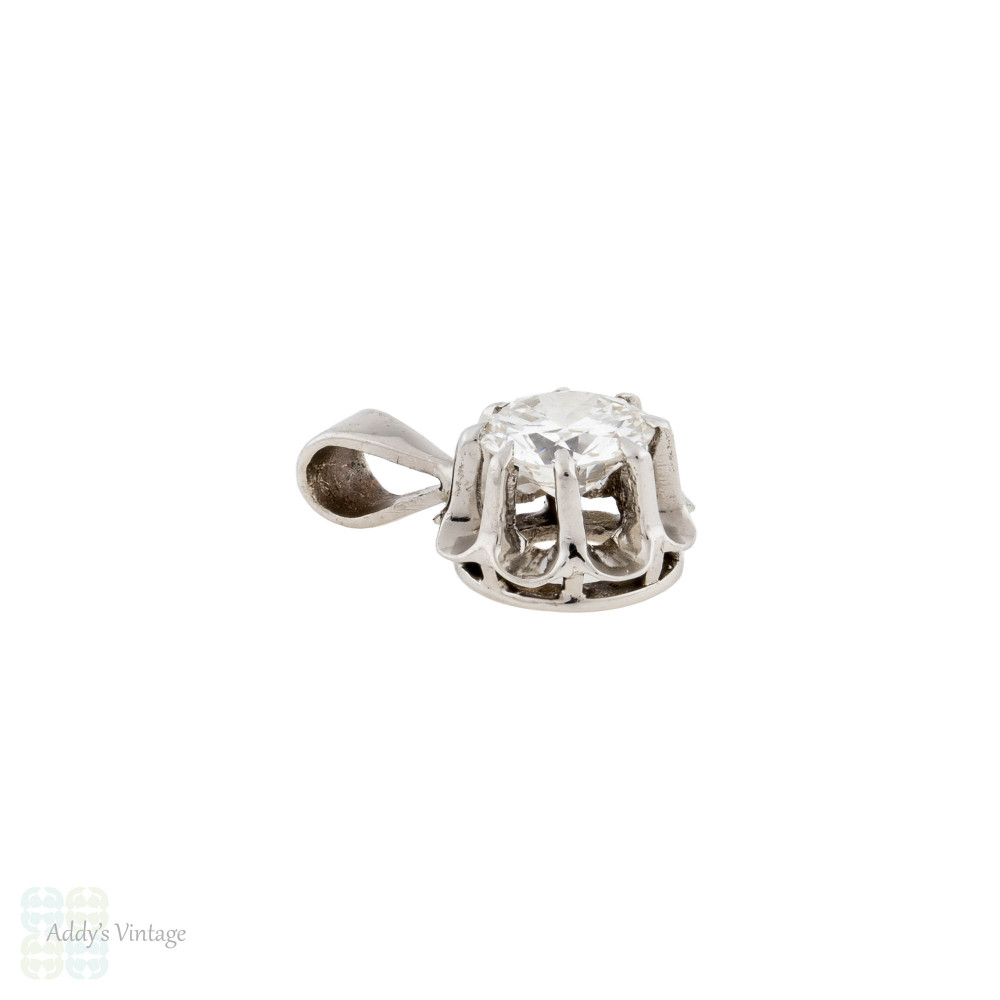 Old Cut Diamond Pendant 0.28ct, Buttercup Style 18ct White Gold.