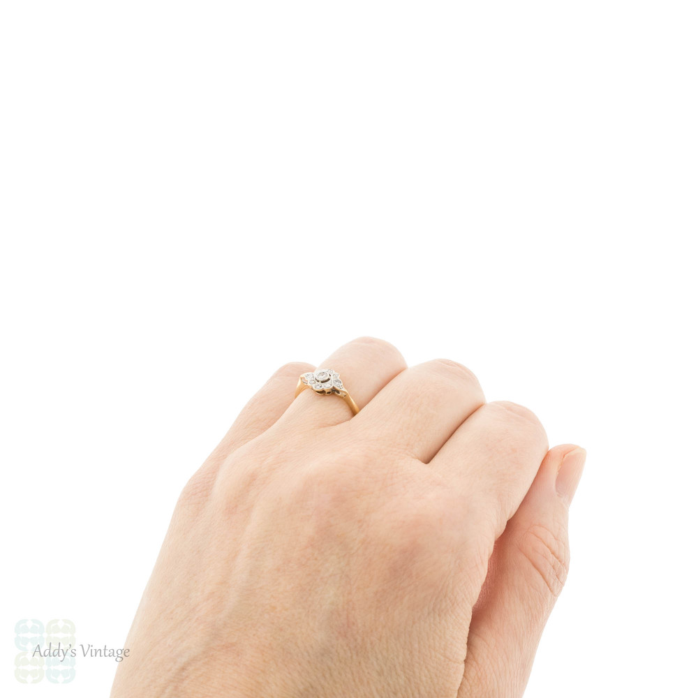 Art Deco Asymmetrical Swirl Diamond Ring, Vintage Cluster 18ct & PLAT.
