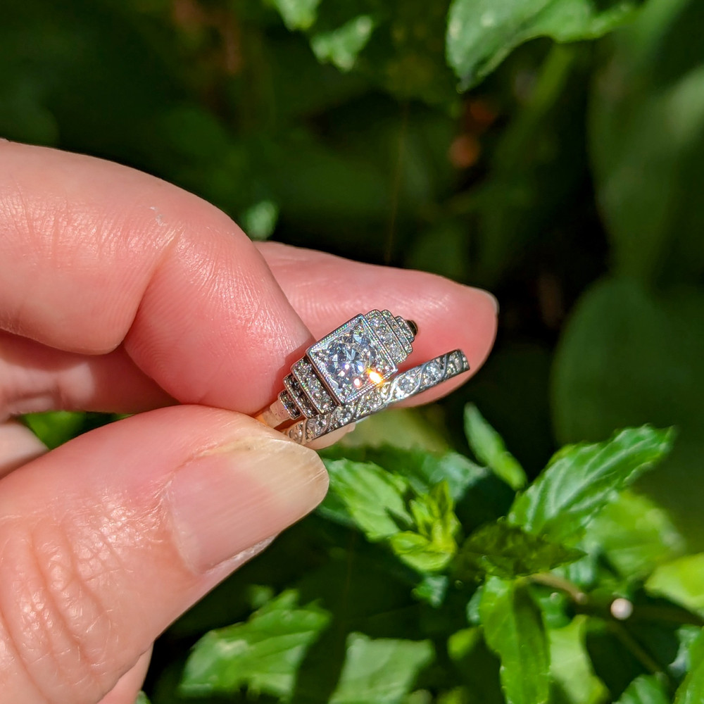 Vintage Diamond Engagement Ring, Waterfall Stepped Design, 18ct & PLAT.