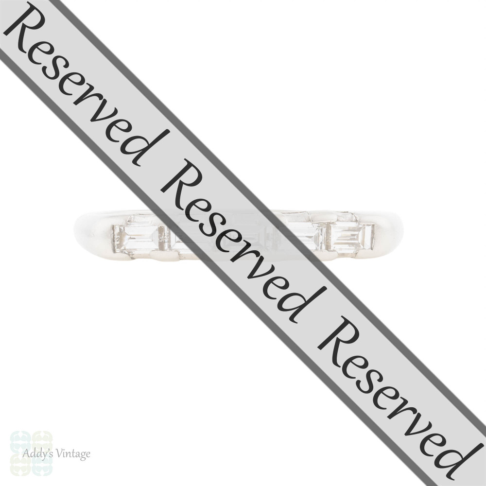 Baguette Five Stone Platinum Vintage Mid Century Wedding Ring.