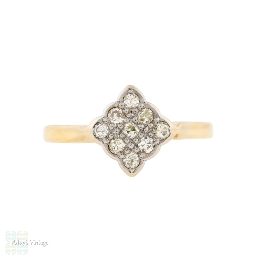 Edwardian Antique Kite Shaped Diamond Cluster Ring, 18ct & Plat.