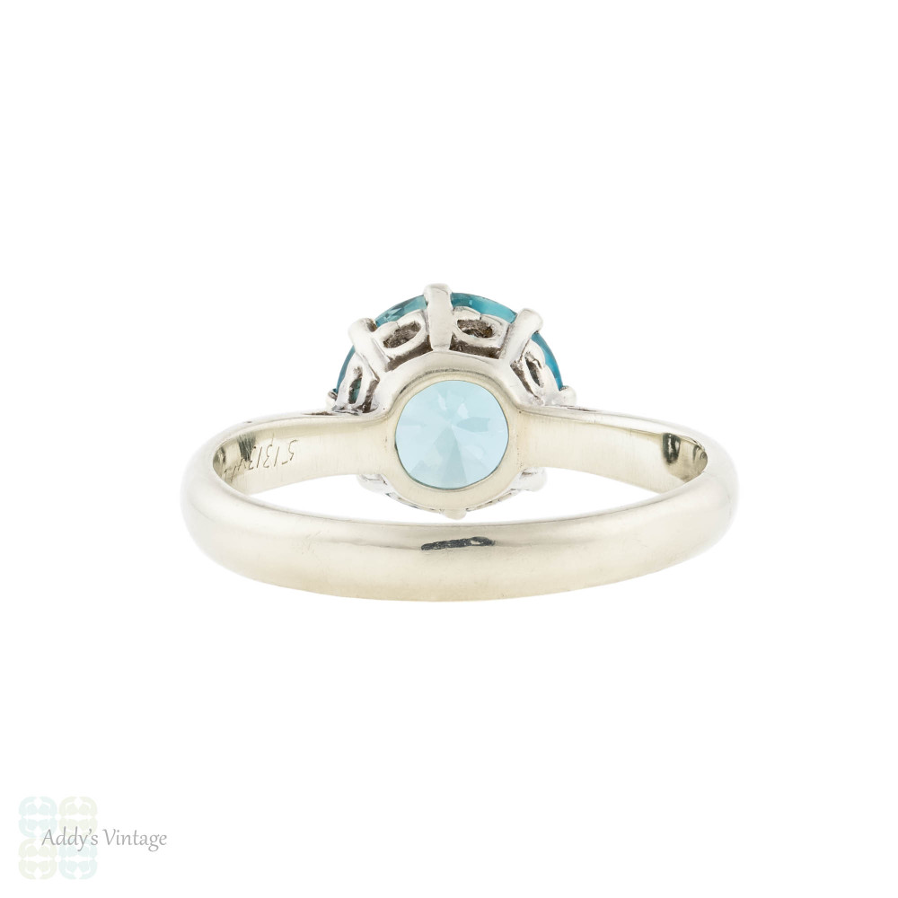 Vintage 1950s Blue Zircon 9ct White Gold Single Stone Ring.