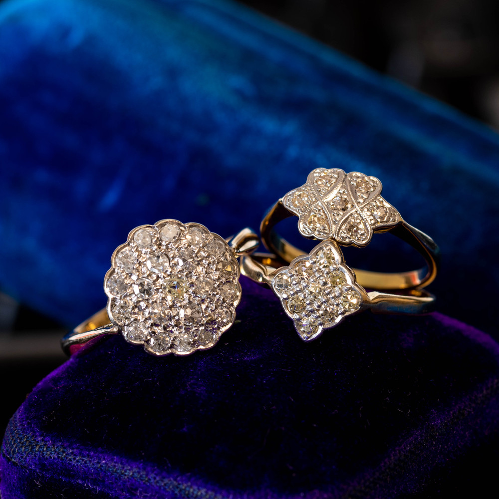 Antique Old Cut Diamond Cluster Ring, 14ct Gold.