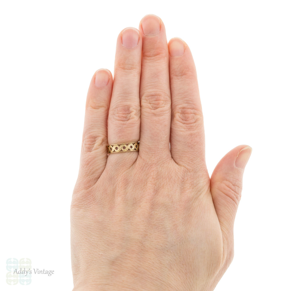 Vintage 18ct Gold Wide Engraved Wedding Ring, Circa 1950s Size L / 5.75.