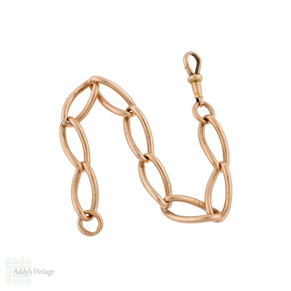 Antique Heavy 9ct Gold Elongated Curb Link Bracelet, 34g