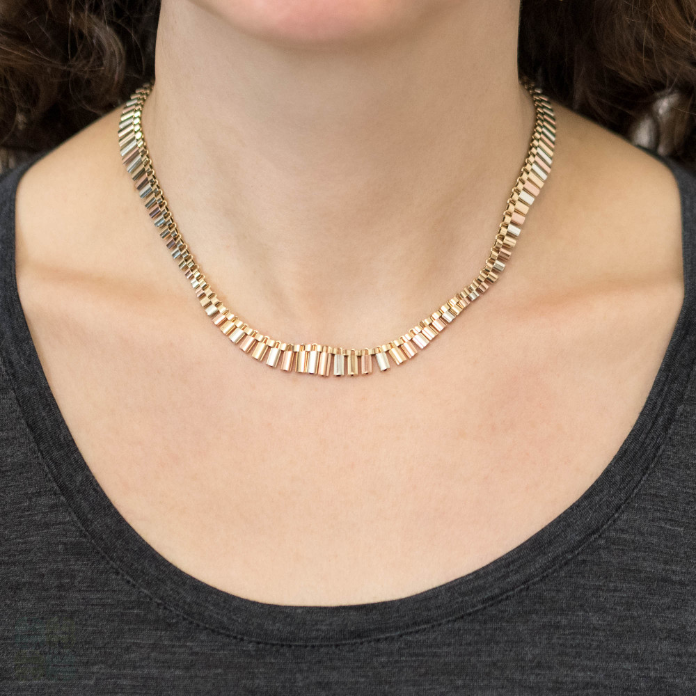 Undulating Vintage Fringe Necklace, 9ct Yellow, White & Rose Gold