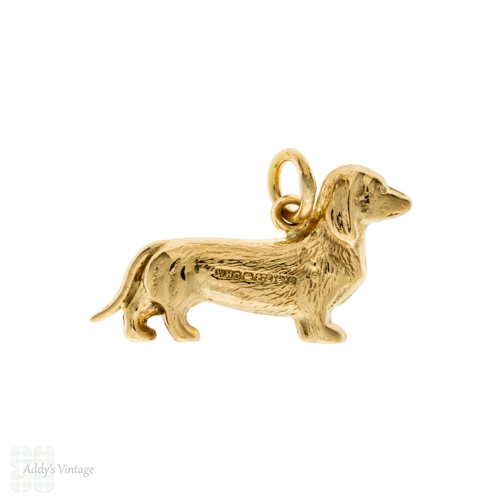 Vintage 9ct Gold Dachshund Dog Pendant, 1970s Small 9k Charm