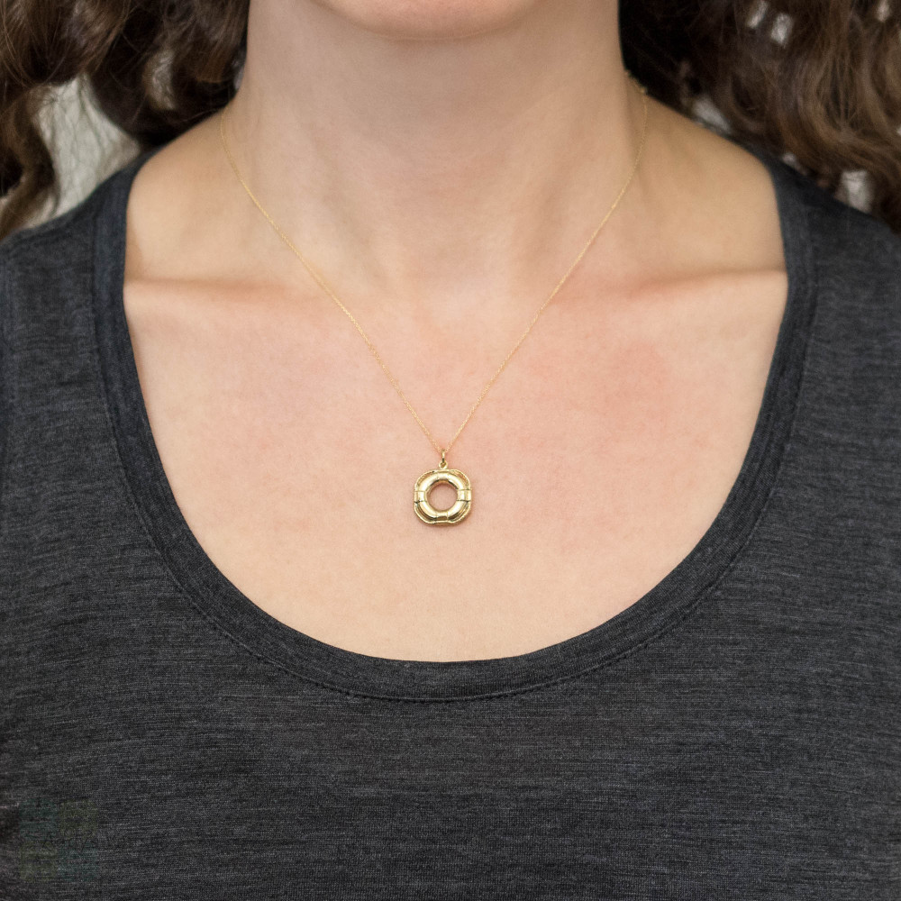 Lifesaver 9ct Gold Pendant, Vintage Midcentury Life Ring 9k Charm.