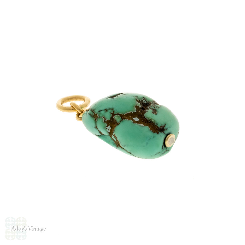 Large Antique Turquoise 9ct 9k Gold Pendant.