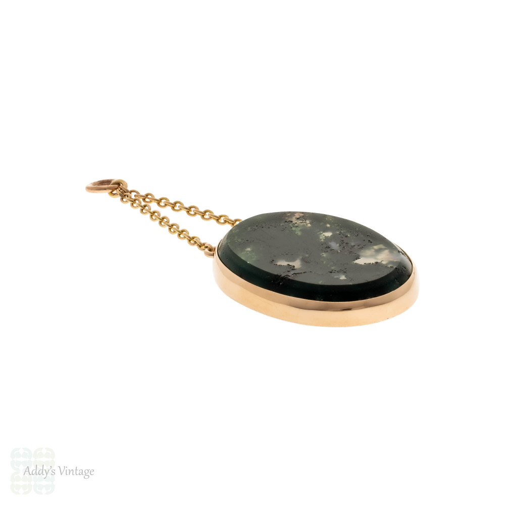 Antique Victorian Moss Agate 9ct Bezel Set Pendant.