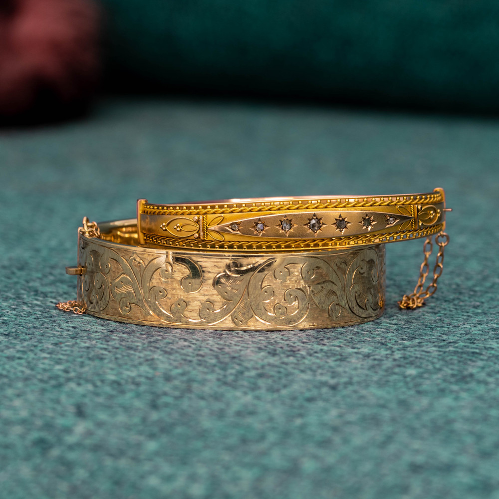 Vintage 9ct Gold Engraved Bangle, 1960s Chunky Bracelet, 20g