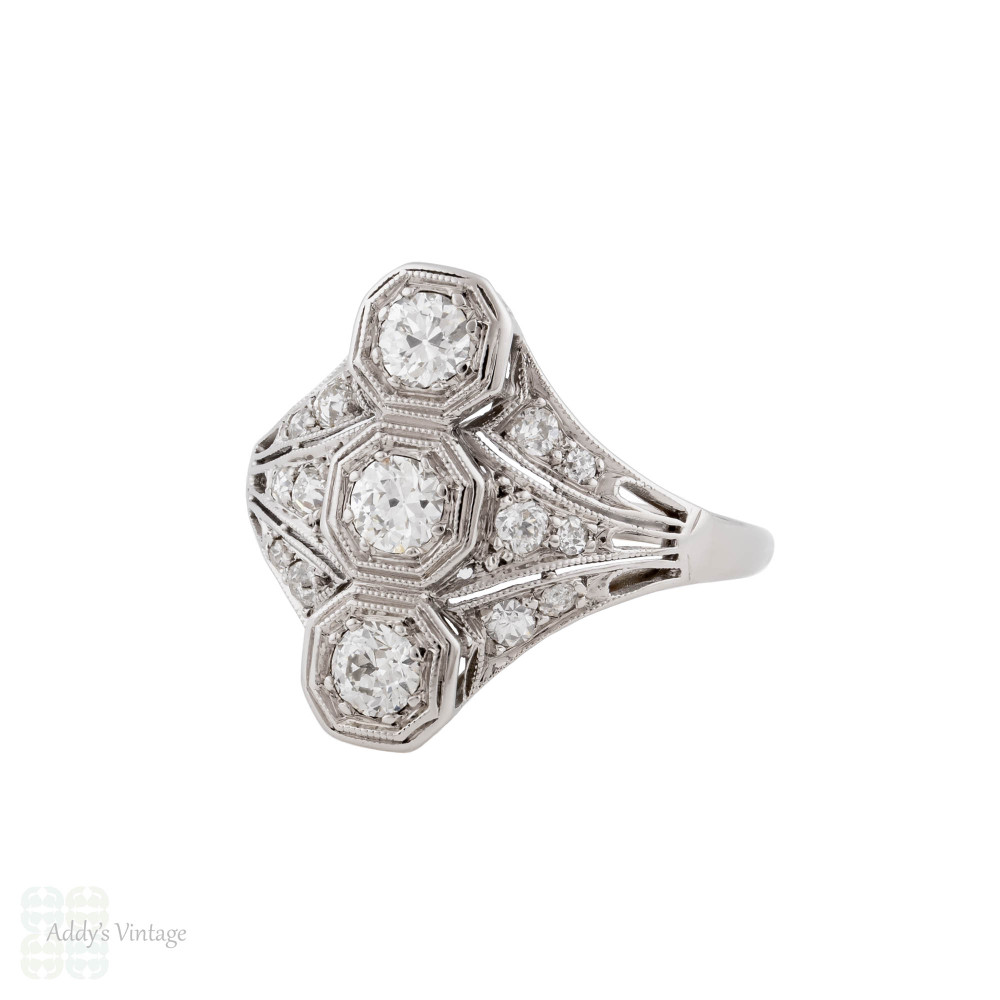 Art Deco 0.84ctw Old European Cut Diamond Cocktail Ring, 14k & Platinum.