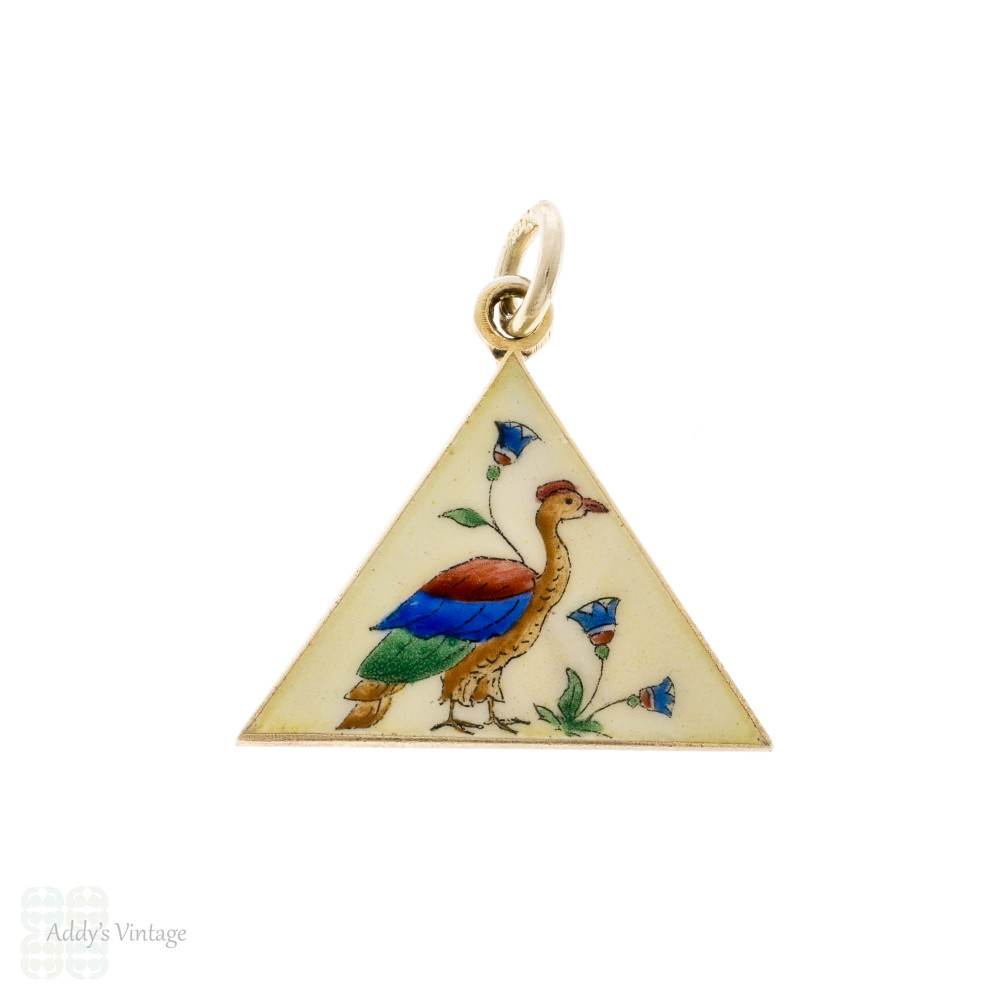 Antique Victorian Golden Pheasant Bird Pendant, 800 Silver & Enamel.
