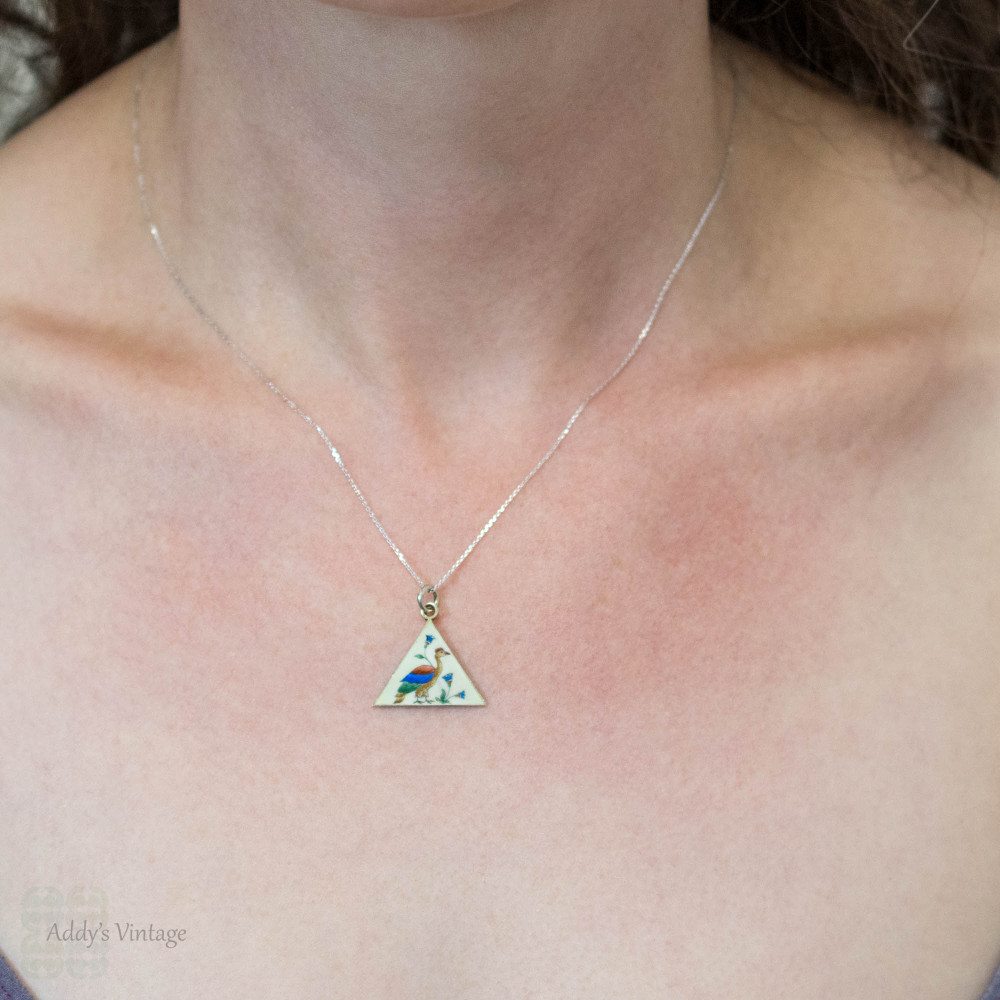 Antique Victorian Golden Pheasant Bird Pendant, 800 Silver & Enamel.