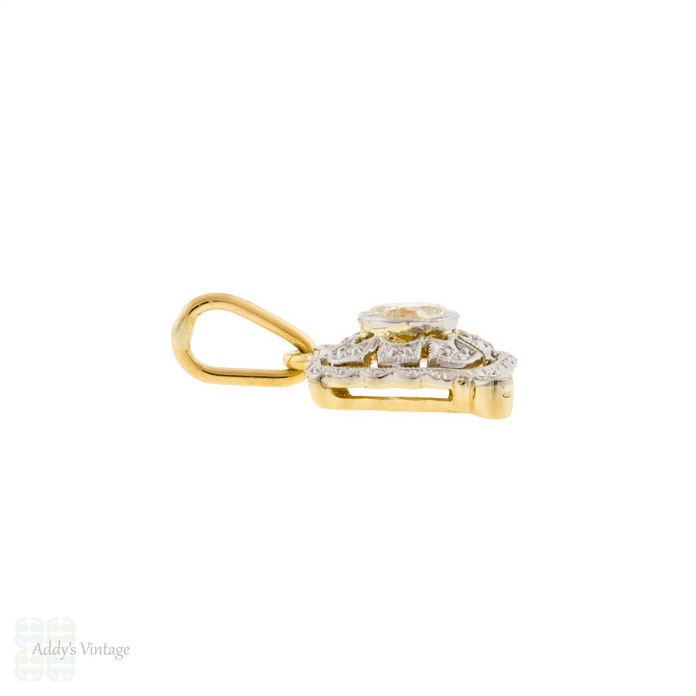 Old Cut Diamond Vintage Filigree Pendant, 0.17ctw, 14ct Gold & Platinum.