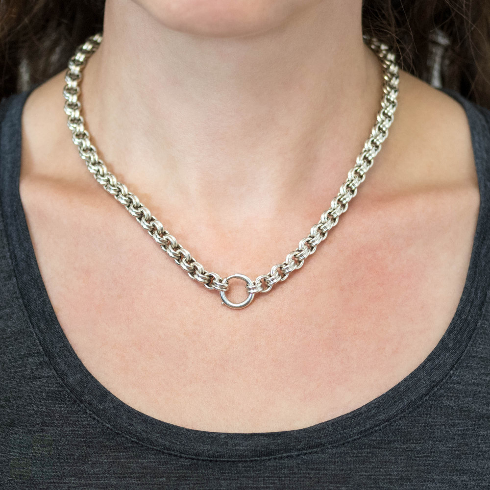 Chunky Antique Victorian Sterling Silver Book Chain with Oversized Clasp, 18 inches.
